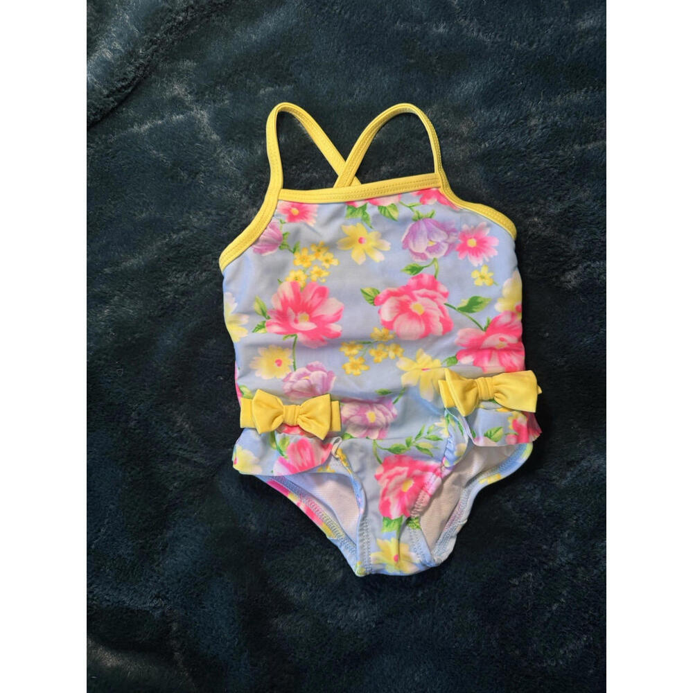 Infant Girl Swimsuit One Piece w/ Bows and Ruffle 6-9M